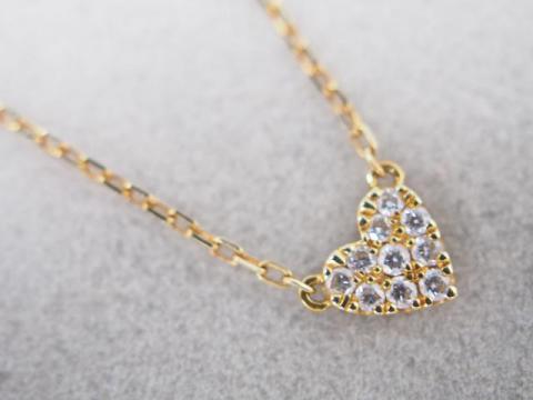 アーカー ネックレス K18YG 1.2g ダイヤ 0.05ct ハート パヴェ 