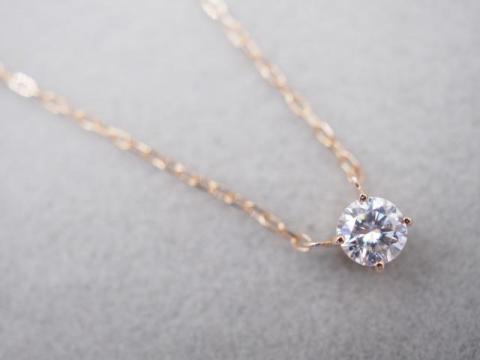 ネックレス K18PG 0.9g ダイヤ 0.15ct 