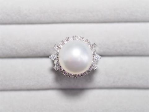 ミキモト リング Pt900 8.9g 白蝶真珠 ダイヤ 