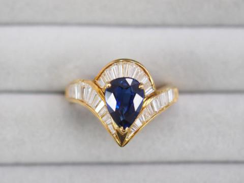 リング K18YG 7.0g サファイア 2.15ctダイヤ 1.23ct 