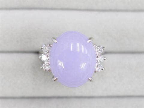 リング Pt900 11.8g ラベンダー翡翠 12.46ctダイヤ 0.30ct 