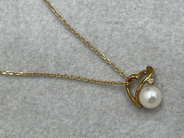 ネックレス K18YG 2.2g アコヤ真珠 ダイヤ 