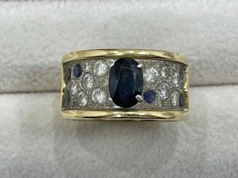 リング K18YG/Pt900 14.7g サファイア 1.28ctダイヤ 1.77ct