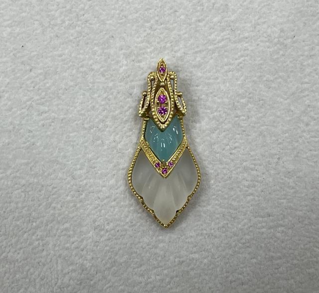 ジュステラ ペンダントトップ K18YG 4.5g クォーツ ルビーダイヤ 0.005ct