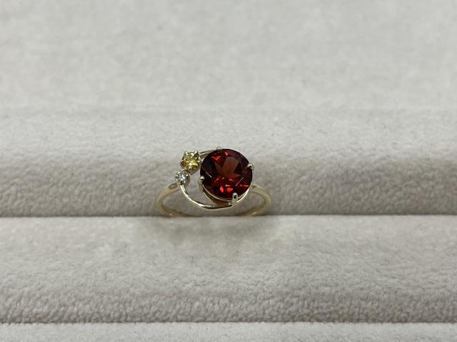 リング K10YG 1.6g ガーネット シトリンダイヤ 0.013ct