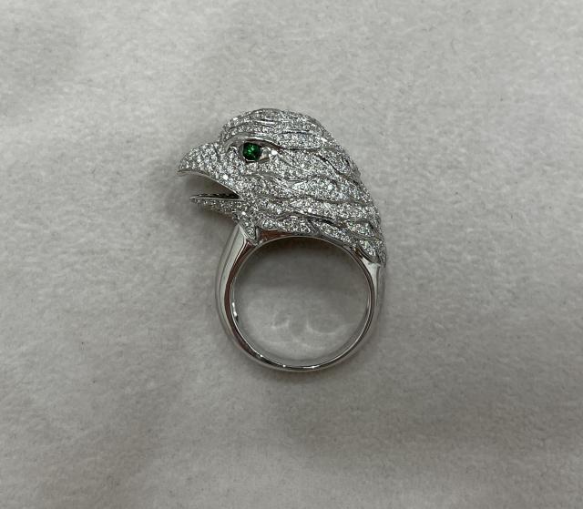 リング K18WG 13.6g ダイヤ 1.50ctグリーンガーネット 0.10ct