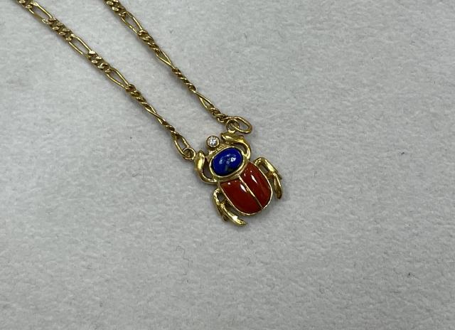 アレンディオーネ  ネックレス K18YG 8.4g ダイヤ ラピスラズリ カーネリアン