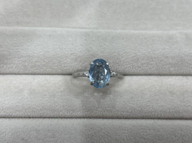 リング K14WG 3.1g アクアマリン 4.02ctダイヤ ※X線検査済み