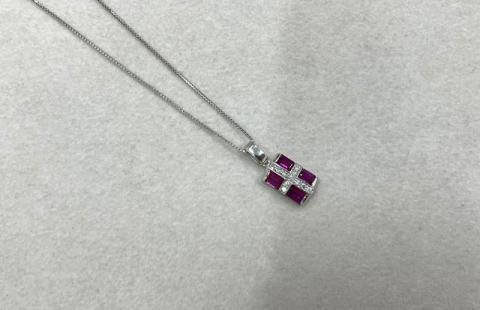 ネックレス K18WG 4.2g ルビー 1.00ctダイヤ 0.12ct
