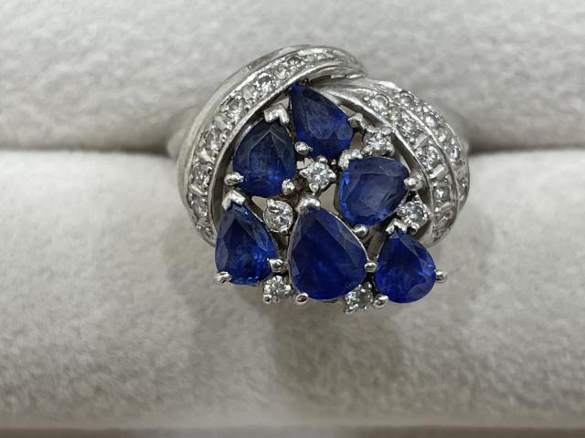 リング Pt900 8.3g サファイア 2.16ctダイヤ 0.16ct