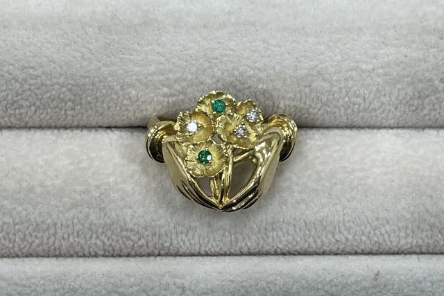 リング K18YG 6.3g エメラルド 0.06ctダイヤ 0.07ct