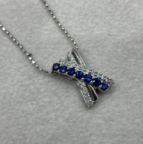 ネックレス K10WG 2.0g サファイア 0.29ctダイヤ 0.13ct