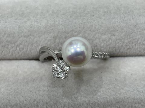 リング Pt900 4.5g 真珠ダイヤ 0.21ct