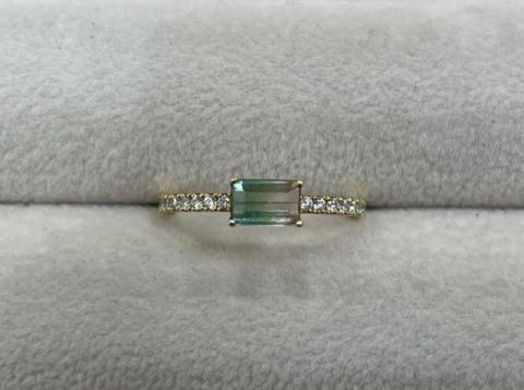 リング K18YG 1.2g バイカラートルマリン 0.495ct ダイヤ 0.128ct