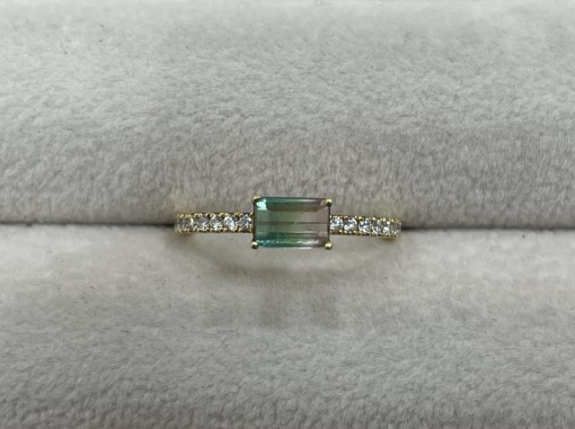 リング K18YG 1.2g バイカラートルマリン 0.495ct ダイヤ 0.128ct