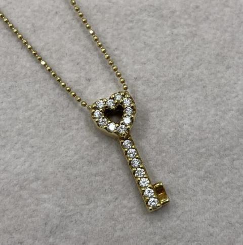 ポンテヴェキオ ハートキー ネックレス K18YG 5.1g ダイヤ 0.28ct