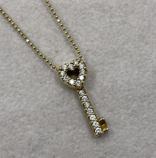 ポンテヴェキオ ハートキー ネックレス K18YG 5.1g ダイヤ 0.28ct