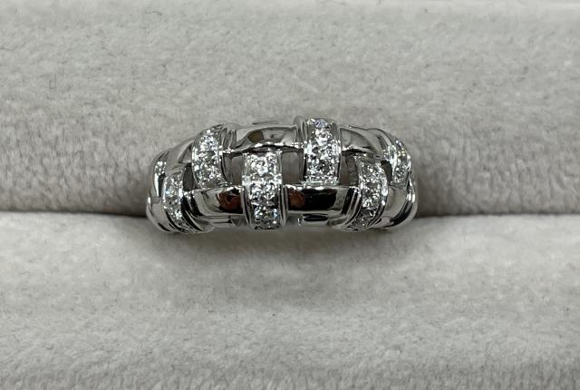 ティファニー ウォーブン リング K18WG 6.7g ダイヤ 13号