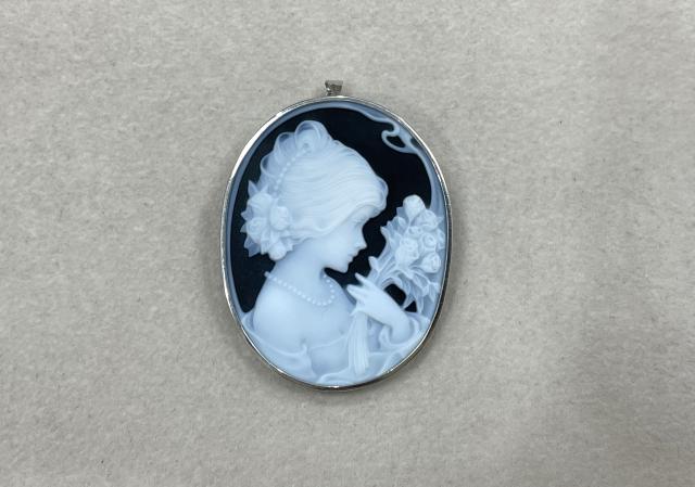 ブローチ兼ペンダントトップ K14WG 13.9g メノウ