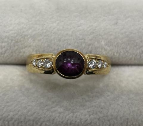 リング K18YG 4.2g ルビー ダイヤ カボションカット ※X線検査済み