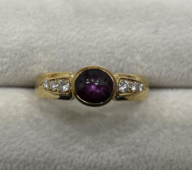 リング K18YG 4.2g ルビー ダイヤ カボションカット ※X線検査済み