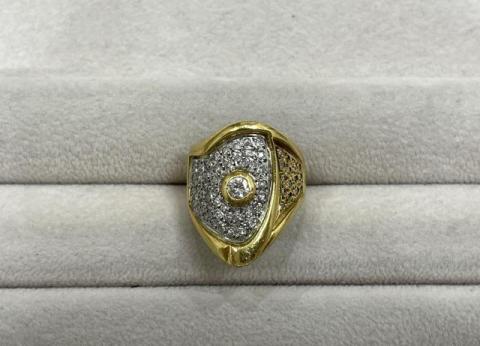 リング K18YG/Pt900 13.1g ダイヤ 0.53ct コンビカラー パヴェ