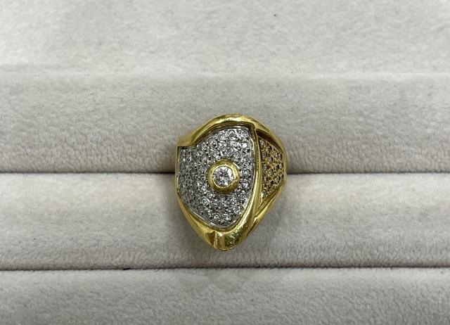 リング K18YG/Pt900 13.1g ダイヤ 0.53ct コンビカラー パヴェ