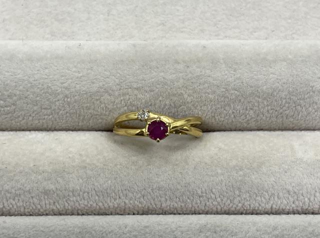 リング K18YG 1.7g ルビー ダイヤ