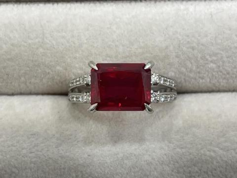 リング Pt900 6.5g 合成ルビー 3.85ctダイヤ 0.17ct