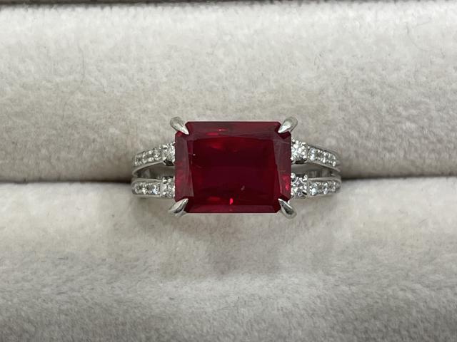 リング Pt900 6.5g 合成ルビー 3.85ctダイヤ 0.17ct