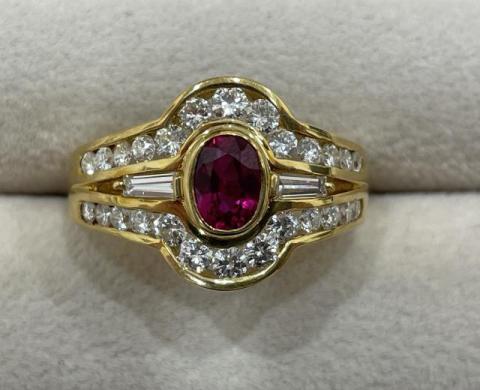 タサキ リング K18YG 6.6g ルビー 0.88ctダイヤ 1.00ct 15.5号
