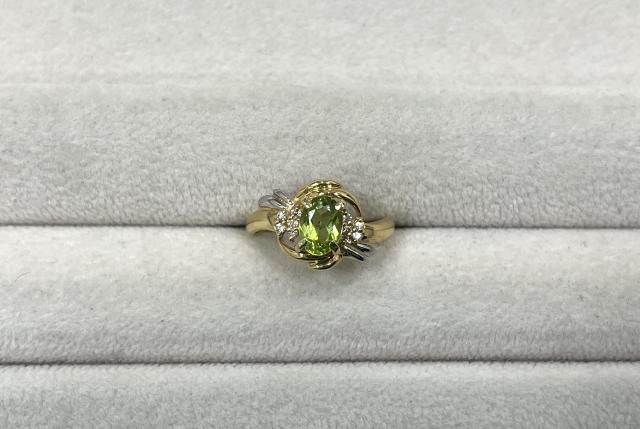 リング K18YG/Pt900 3.4g ペリドット 0.97ctダイヤ