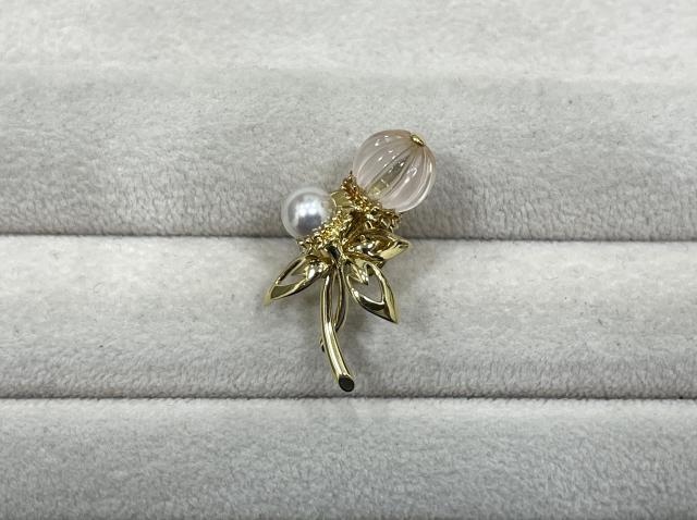 ミキモト ブローチ K18YG/合金 5.4g クォーツ アコヤ真珠