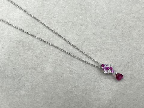 ネックレス K18WG 1.7g ルビー 0.40ctダイヤ ピンクサファイア
