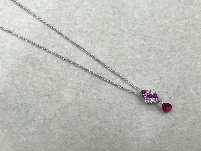 ネックレス K18WG 1.7g ルビー 0.40ctダイヤ ピンクサファイア