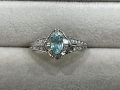 リング Pt950 4.6g パライバトルマリン 0.425ctダイヤ 0.38ct