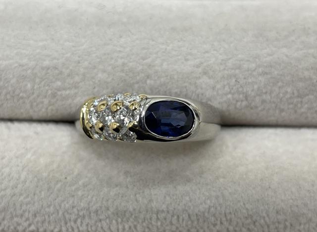 リング Pt900/K18YG 7.0g サファイア 0.97ctダイヤ 0.54ct