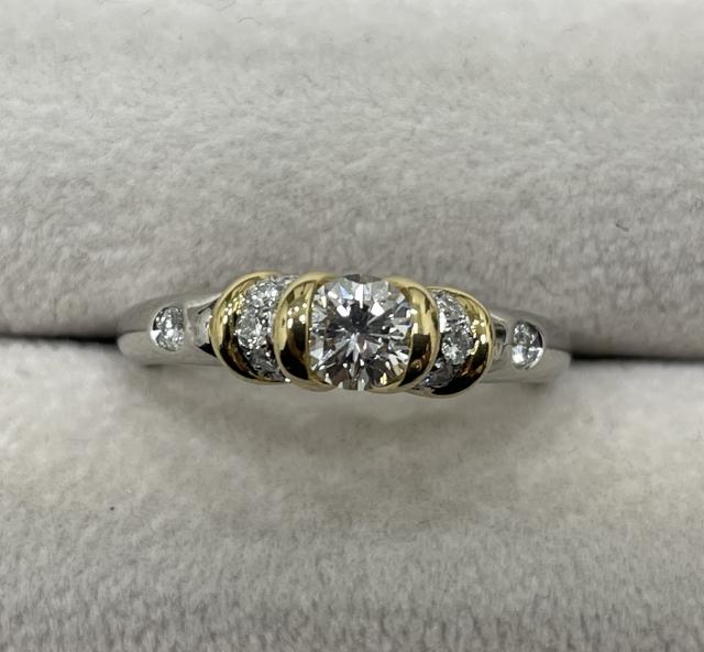 リング Pt900/K18YG 7.5g ダイヤ 0.506ct/0.20ct