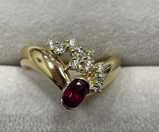 リング K18YG 6.0g ルビー 0.63ctダイヤ 0.30ct