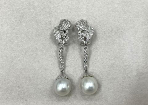 イヤリング Pt900/K14WG 17.9g パール ダイヤ