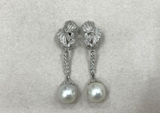 イヤリング Pt900/K14WG 17.9g パール ダイヤ