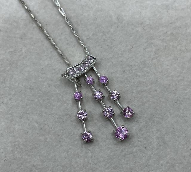 ネックレス K18WG 4.7g ピンクサファイア 0.269ct/1.156ct