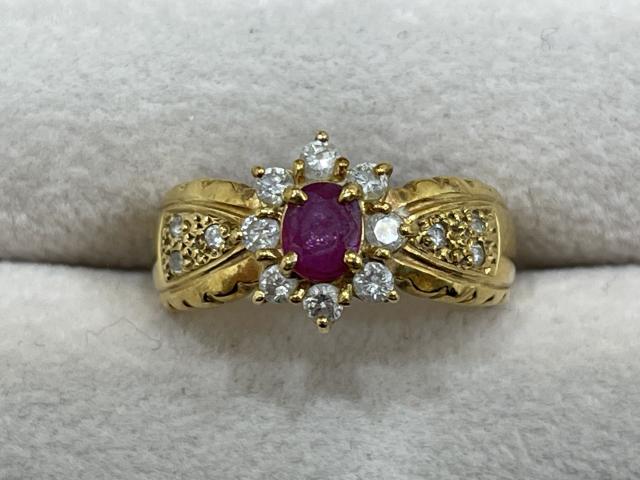 リング K18 4.1g ルビー 0.27ctダイヤ 0.40ct
