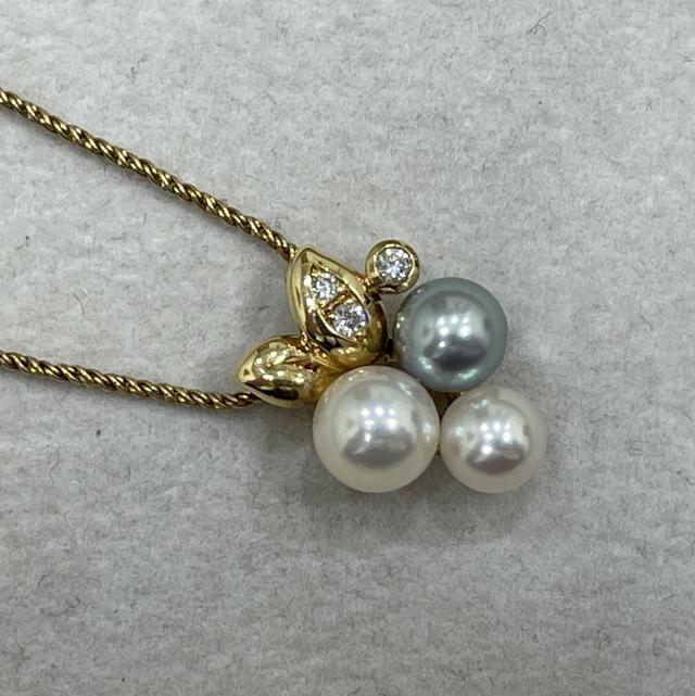 タサキ ネックレス K18YG 5.7g アコヤ真珠 5.7-6.2-6.8mmダイヤ 0.06ct