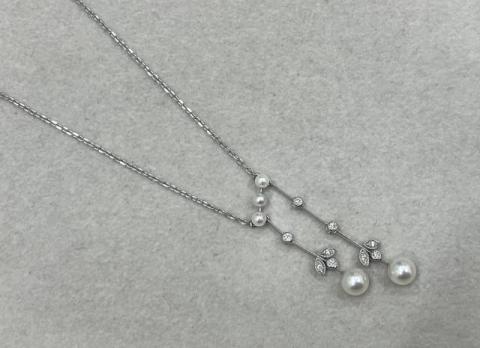 ミキモト ネックレス K18WG 4.9g アコヤ真珠 3.2-6.3mmダイヤ