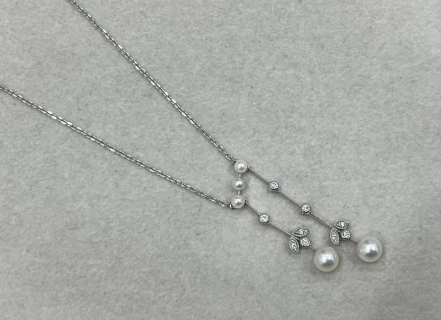 ミキモト ネックレス K18WG 4.9g アコヤ真珠 3.2-6.3mmダイヤ