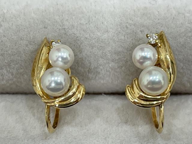 イヤリング K18YG 1.8g 真珠 3.8-4.3mmダイヤ