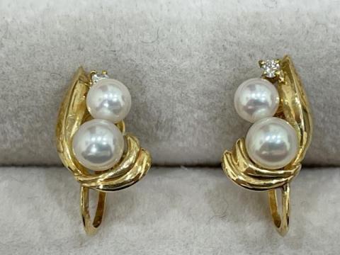イヤリング K18YG 1.8g 真珠 3.8-4.3mmダイヤ