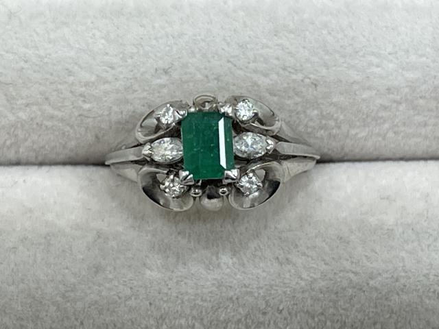 リング Pt850 5.2g エメラルド 0.5ctダイヤ 0.2ct