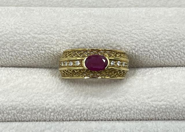 リング K18YG 5.6g ダイヤ 0.09ct ルビー 0.70ct